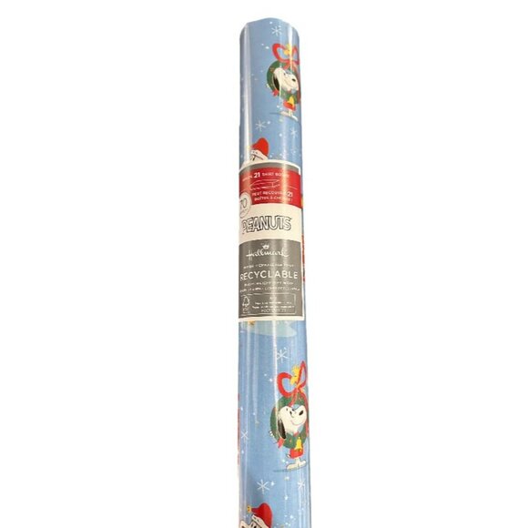 Hallmark Wrapping Paper Christmas Peanuts Snoopy Woodstock Blue 70 sq ft Jumbo - Picture 3 of 7